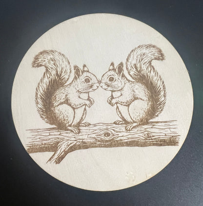Wooden squirrel coaster