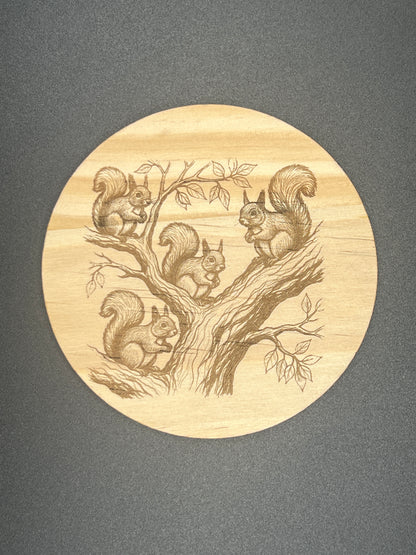 Tree squirrels wooden coaster